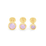 three pink opal gold stud earrings