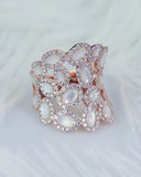 Oval Mother Of Pearl and Diamond Cluster Full Finger Ring in Solid 14k Rose Gold