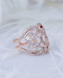 Abstract Swirl Mother Of Pearl and Diamond Cocktail Ring in Solid 14k Rose Gold