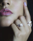 Mother of Pearl Flower with Diamond Center Ring in Solid 14k Rose Gold