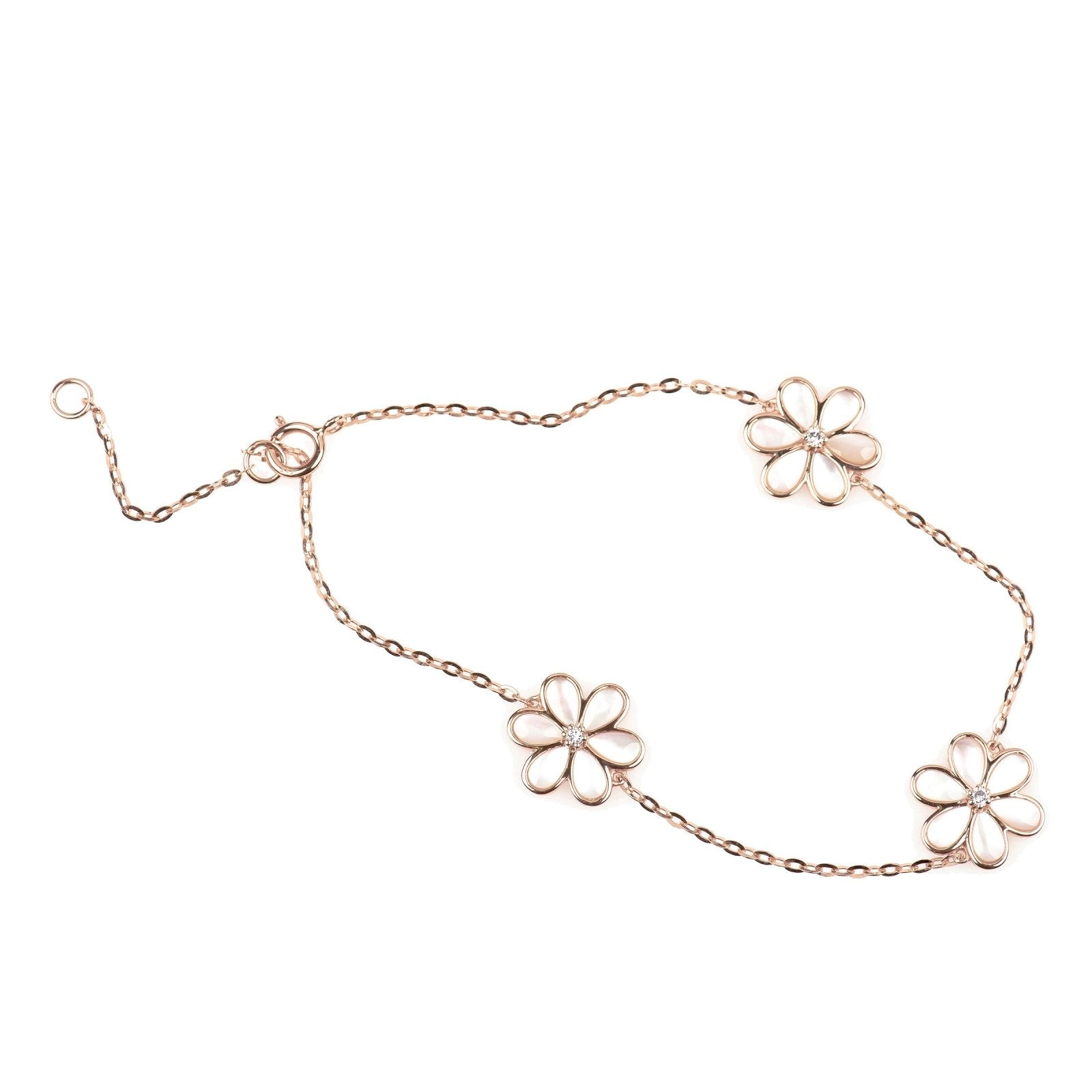 Mother of Pearl and Diamond Center Flower Triple Station Bracelet Bracelets Estella Collection 17222 14k Birthstone Chain Bracelets #tag4# #tag5# #tag6# #tag7# #tag8# #tag9# #tag10# 14K Rose Gold