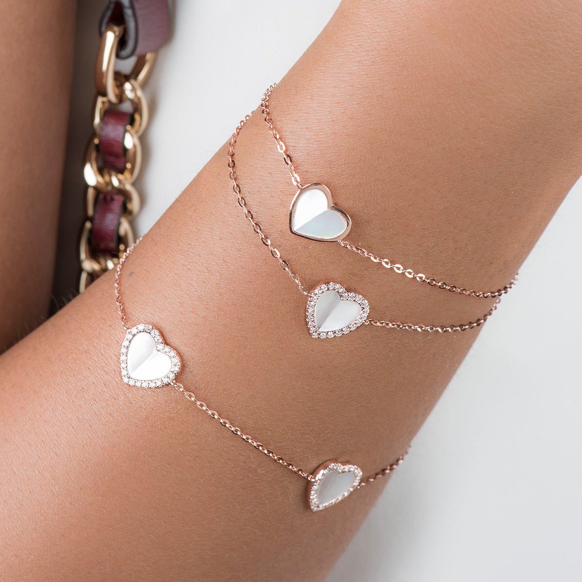 Mother of Pearl and Diamond Halo Heart Station Bracelet Bracelets Estella Collection #product_description# 14k Birthstone Chain Bracelets #tag4# #tag5# #tag6# #tag7# #tag8# #tag9# #tag10#