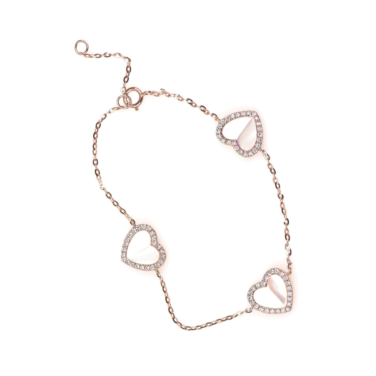 Mother of Pearl and Diamond Halo Heart Triple Station Bracelet Bracelets Estella Collection 17219 14k Birthstone Chain Bracelets #tag4# #tag5# #tag6# #tag7# #tag8# #tag9# #tag10# 14K Rose Gold