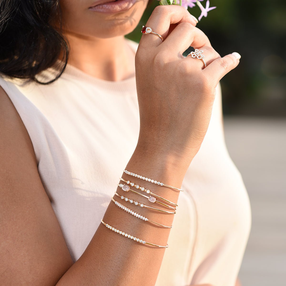 Rose Quartz Cuff Bangle with Diamonds Bracelets Estella Collection #product_description# 14k Diamond Gemstone #tag4# #tag5# #tag6# #tag7# #tag8# #tag9# #tag10#
