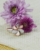 Mother of Pearl and Diamond Pave Flower Cocktail Ring In Solid 14k Rose Gold