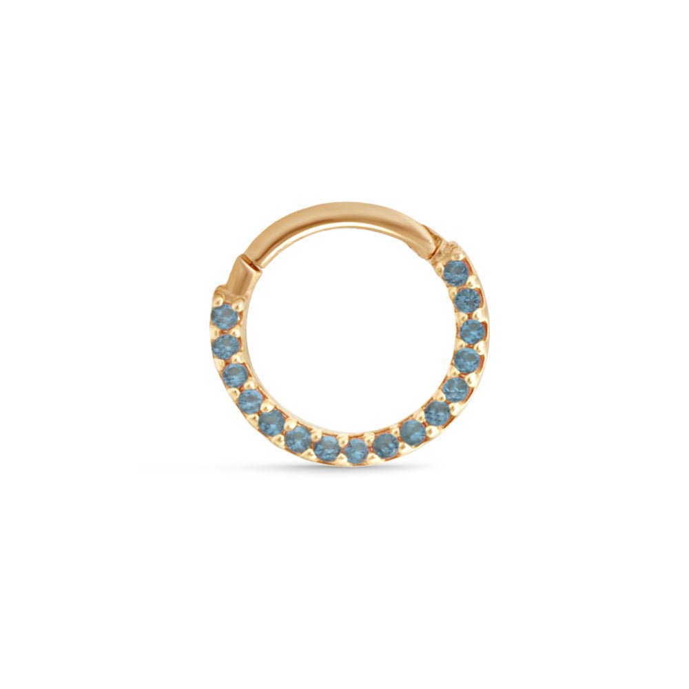 Blue Topaz Pavé Studded Eternity Clicker Single Hoop in Solid 14k Yellow Gold Earrings Estella Collection #product_description# 14k Birthstone Blue Gemstone #tag4# #tag5# #tag6# #tag7# #tag8# #tag9# #tag10#