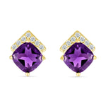 Cushion Cut Amethyst Studs with White Sapphire Pave Accent Earrings Estella Collection #product_description# 32660 Amethyst Colorless Gemstone Made to Order #tag4# #tag5# #tag6# #tag7# #tag8# #tag9# #tag10#