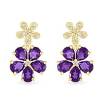 Double Flower Drop Stud Earrings in Amethyst and White Sapphire Earrings Estella Collection #product_description# 32670 10k Amethyst Birthstone #tag4# #tag5# #tag6# #tag7# #tag8# #tag9# #tag10#
