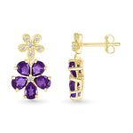 Double Flower Drop Stud Earrings in Amethyst and White Sapphire Earrings Estella Collection #product_description# 32670 10k Amethyst Birthstone #tag4# #tag5# #tag6# #tag7# #tag8# #tag9# #tag10#