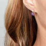Double Flower Drop Stud Earrings in Amethyst and White Sapphire Earrings Estella Collection 32670 10k Amethyst Birthstone #tag4# #tag5# #tag6# #tag7# #tag8# #tag9# #tag10#