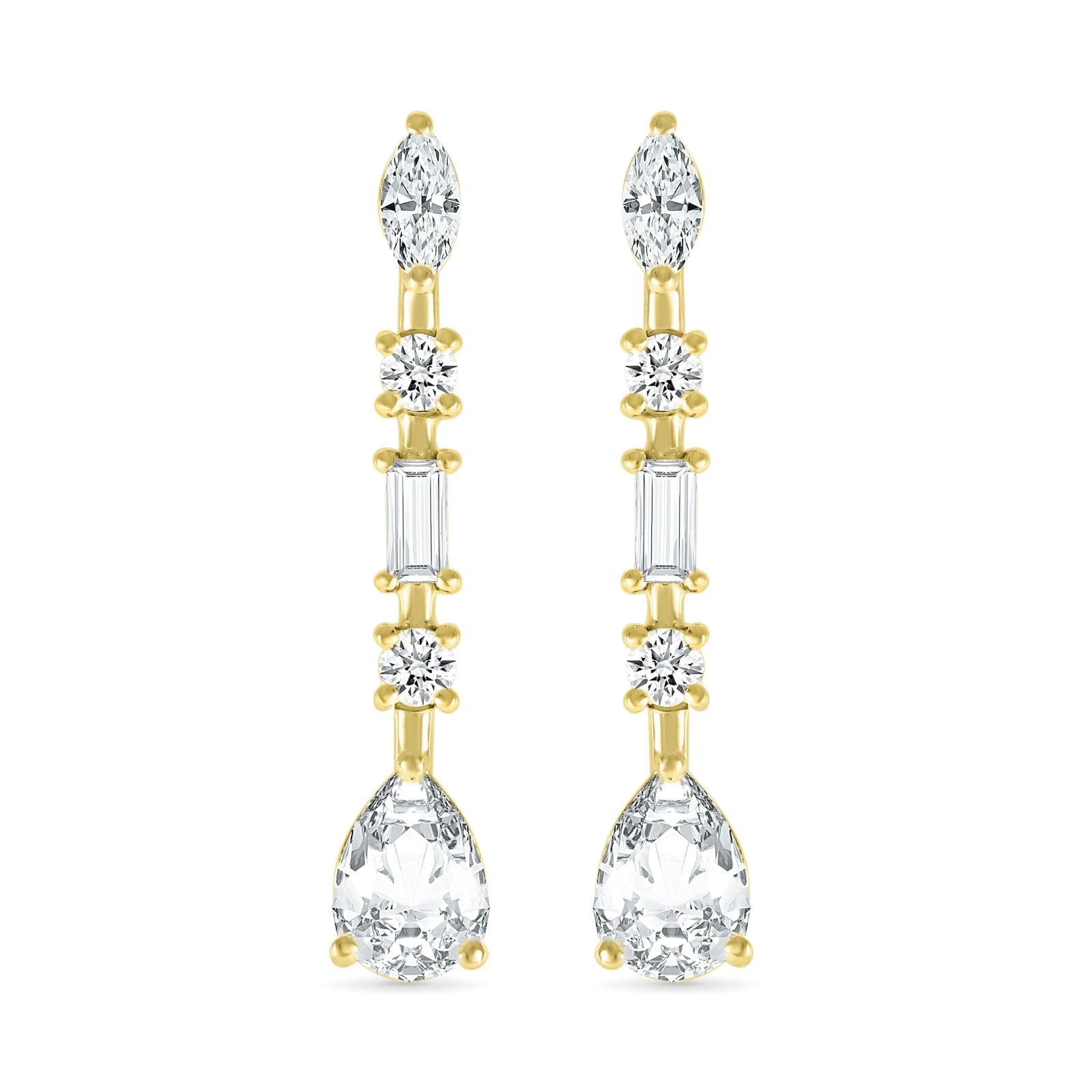 Mixed Shape White Sapphire Dangle Earrings Earrings Estella Collection 32684 Made to Order White Sapphire Yellow Gold #tag4# #tag5# #tag6# #tag7# #tag8# #tag9# #tag10#