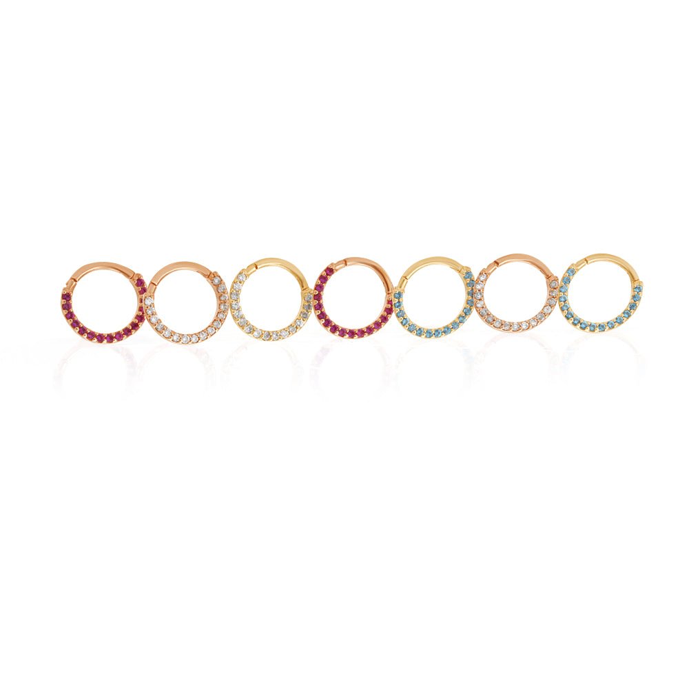 Ruby Pavé Studded Eternity Clicker Single Hoop in Solid 14k Yellow Gold Earrings Estella Collection #product_description# 18062 14k Birthstone Earrings #tag4# #tag5# #tag6# #tag7# #tag8# #tag9# #tag10#