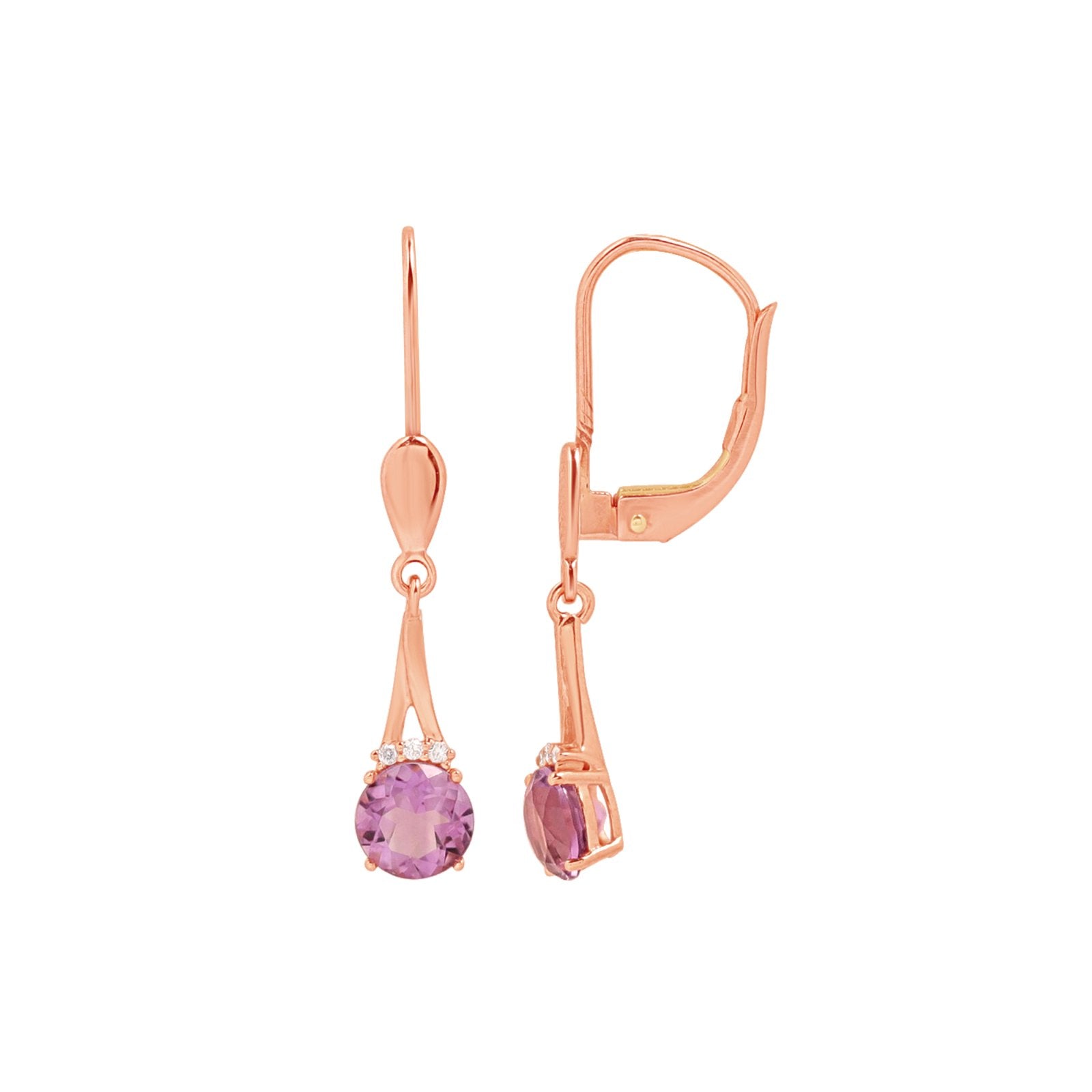 Amethyst and Diamond Drop Earrings Earrings Estella Collection 17598 14k Amethyst Birthstone #tag4# #tag5# #tag6# #tag7# #tag8# #tag9# #tag10# 14K Rose Gold