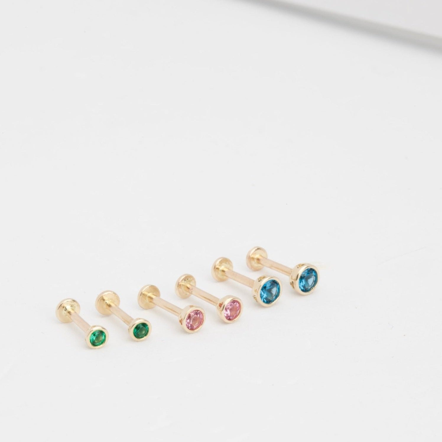 Bezel Set Pink Tourmaline Flat Back Stud Earrings Estella Collection 17949 14k Birthstone Earrings #tag4# #tag5# #tag6# #tag7# #tag8# #tag9# #tag10# 14K Yellow Gold Single (2MM) 5MM