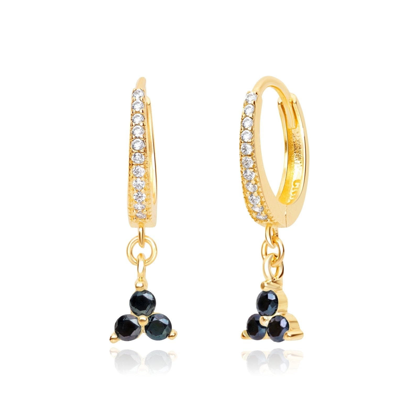 Black Onyx Trinity Cluster Drop Earring Earrings Estella Collection 17743-Pair 14k Black Gemstone Black Onyx #tag4# #tag5# #tag6# #tag7# #tag8# #tag9# #tag10# Pair 14K Yellow Gold