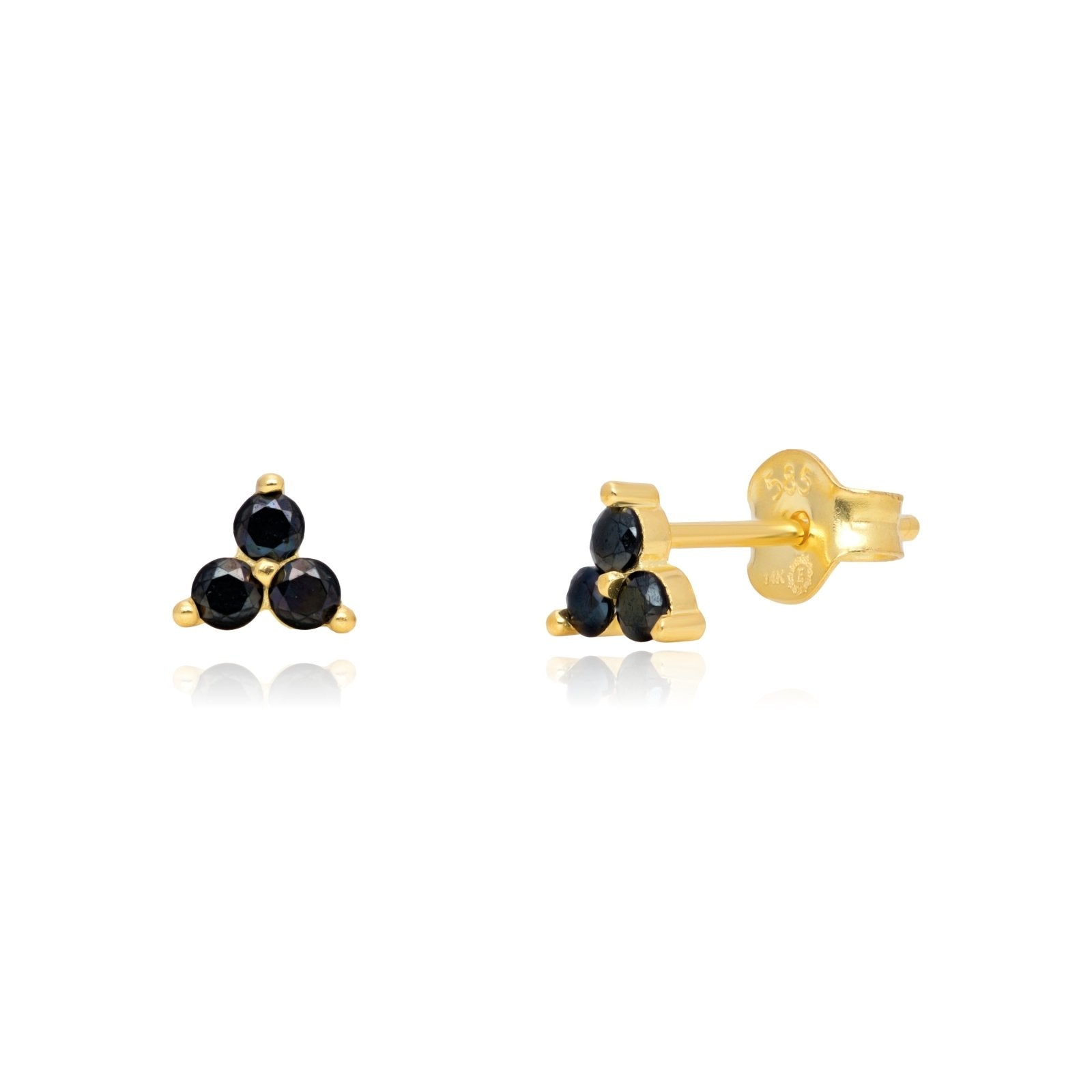 Black Onyx Trinity Cluster Stud Earrings Earrings Estella Collection 17741-Pair 14k Black Gemstone Black Onyx #tag4# #tag5# #tag6# #tag7# #tag8# #tag9# #tag10# Pair 14K Yellow Gold