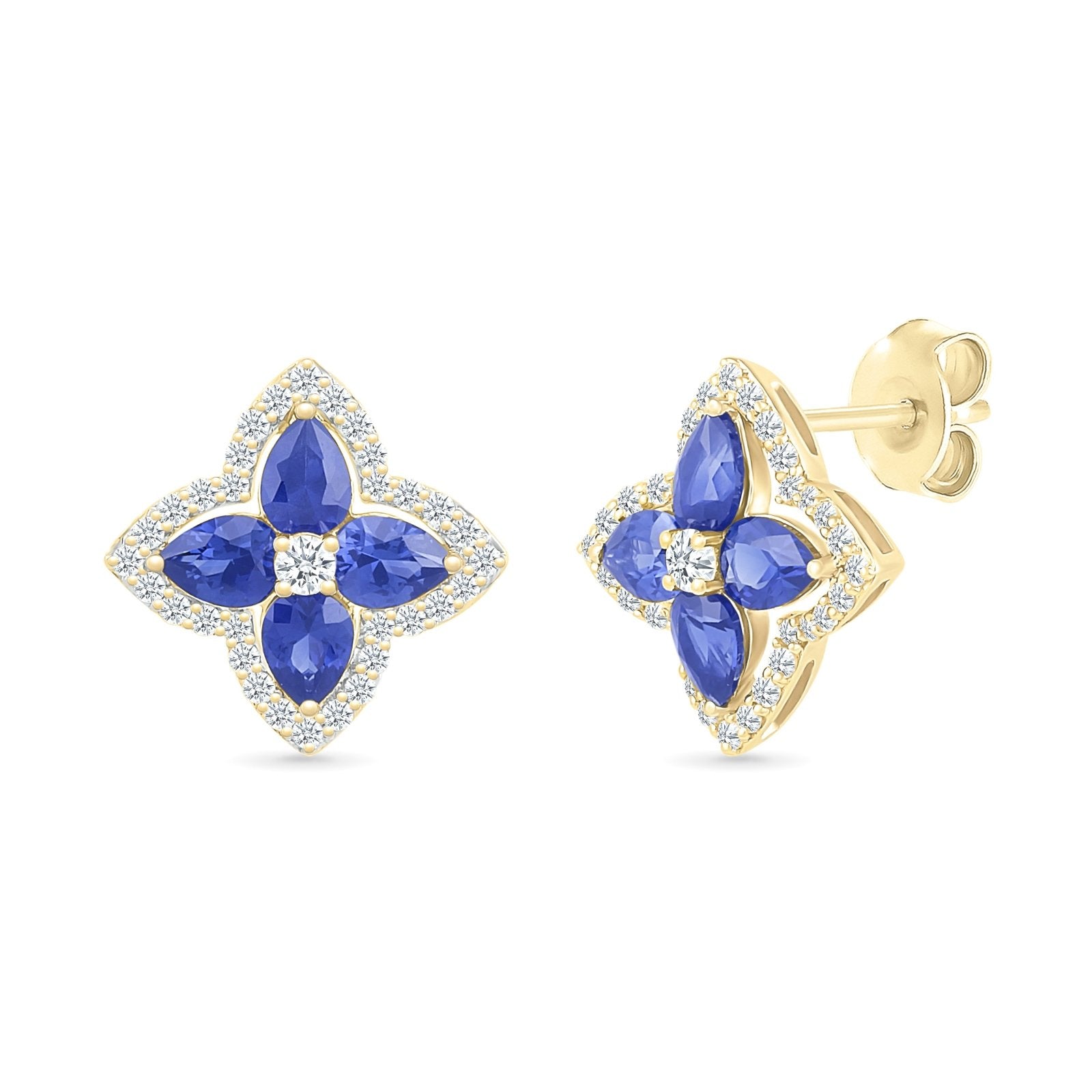 Blue Sapphire Clover Stud Earrings with White Sapphire Halo Earrings Estella Collection #product_description# 32657 10k Birthstone blue #tag4# #tag5# #tag6# #tag7# #tag8# #tag9# #tag10#