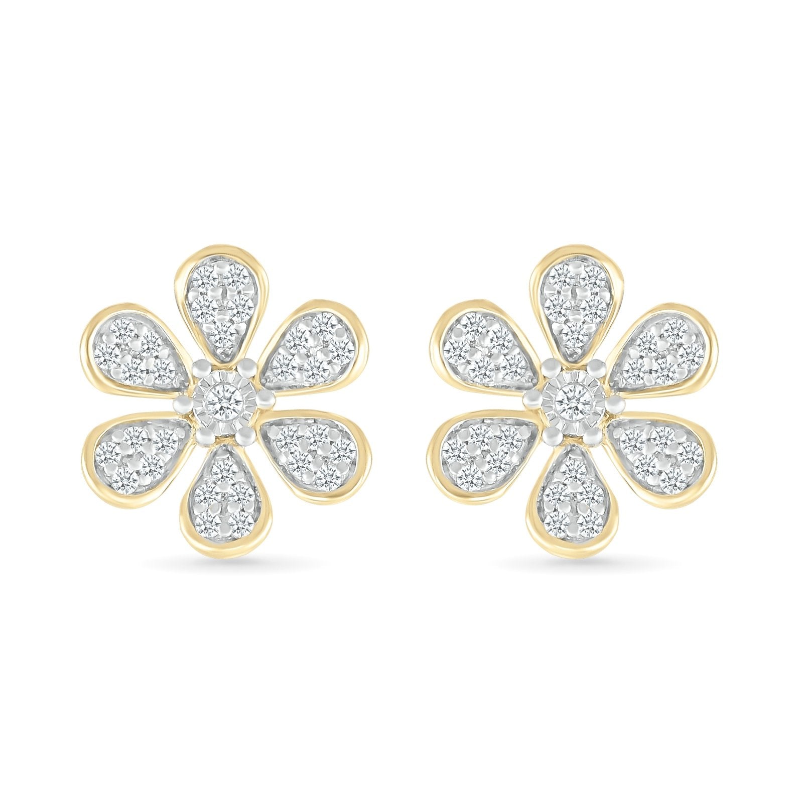 Diamond Flower Earrings with Gold Bezel Earrings Estella Collection 32669 10k April Birthstone Colorless Gemstone #tag4# #tag5# #tag6# #tag7# #tag8# #tag9# #tag10#