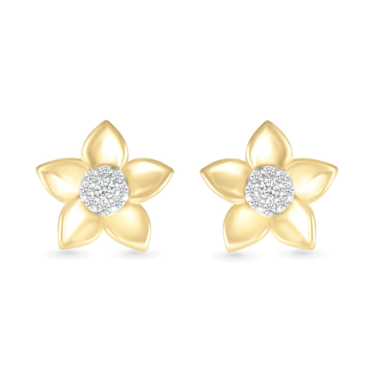 Diamond Pave Center with Five Gold Petal Flower Stud Earrings Earrings Estella Collection 32673 10k April Birthstone Colorless Gemstone #tag4# #tag5# #tag6# #tag7# #tag8# #tag9# #tag10#