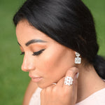Double Baguette Diamond Halo Drop Earrings in Solid 18k White Gold Earrings Estella Collection #product_description# 18k Birthstone Birthstone Earrings #tag4# #tag5# #tag6# #tag7# #tag8# #tag9# #tag10#