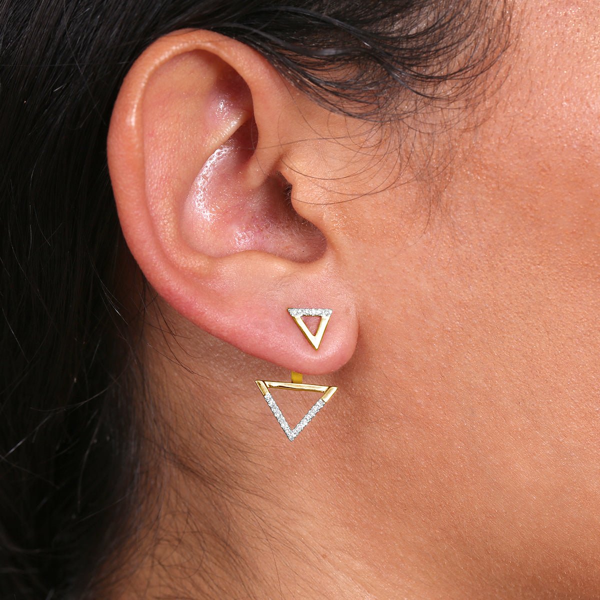 Gold toned double triangle earrings pierced | eBay