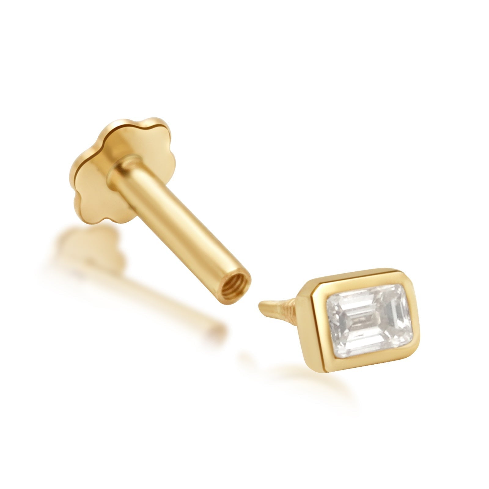 Emerald Cut Diamond Bezel Set - Flat Back Stud Earring Earrings Estella Collection #product_description# 18493 14k April Birthstone Birthstone #tag4# #tag5# #tag6# #tag7# #tag8# #tag9# #tag10# 0.06 ct 5MM