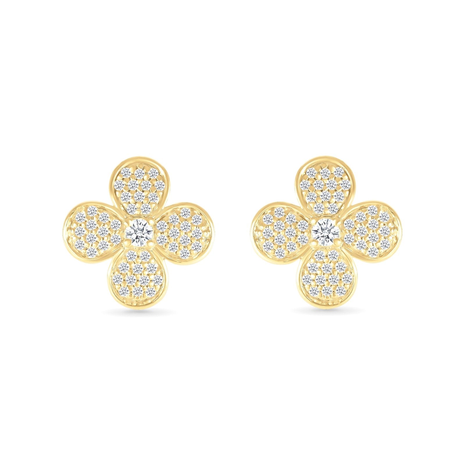 Four Petal Flower Diamond Pave Stud Earrings Earrings Estella Collection 32667 10k April Birthstone Colorless Gemstone #tag4# #tag5# #tag6# #tag7# #tag8# #tag9# #tag10#