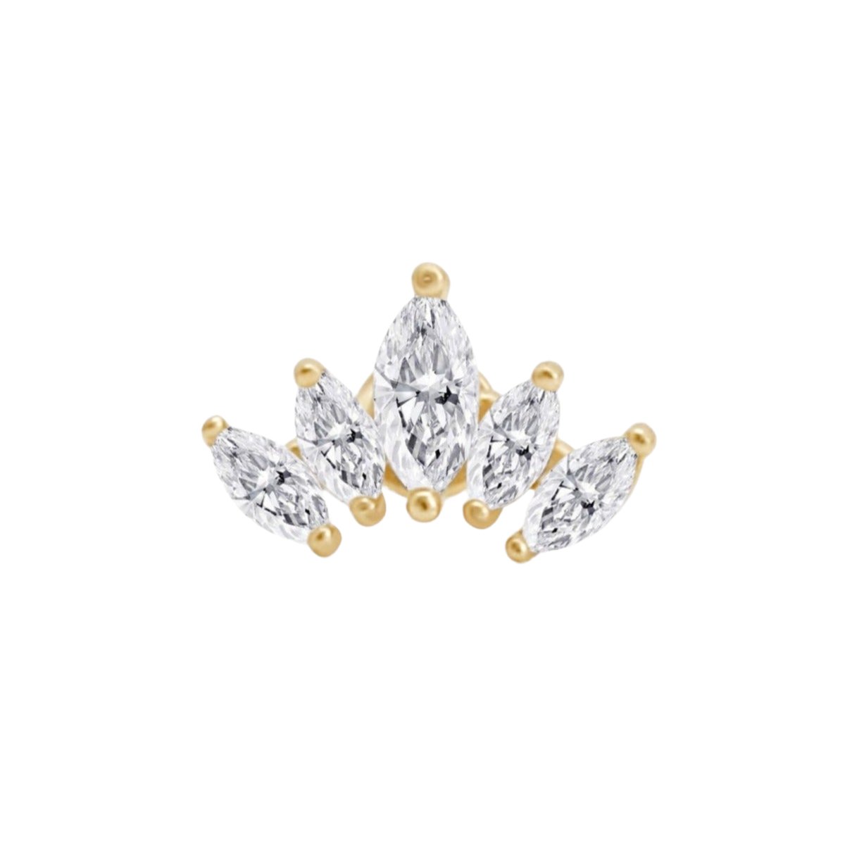 Marquise Cut 5-Petal Lotus Flat Back Stud Earrings Estella Collection 17875 14k Colorless Gemstone Cubic Zirconia #tag4# #tag5# #tag6# #tag7# #tag8# #tag9# #tag10# 14K Yellow Gold Single 10MM