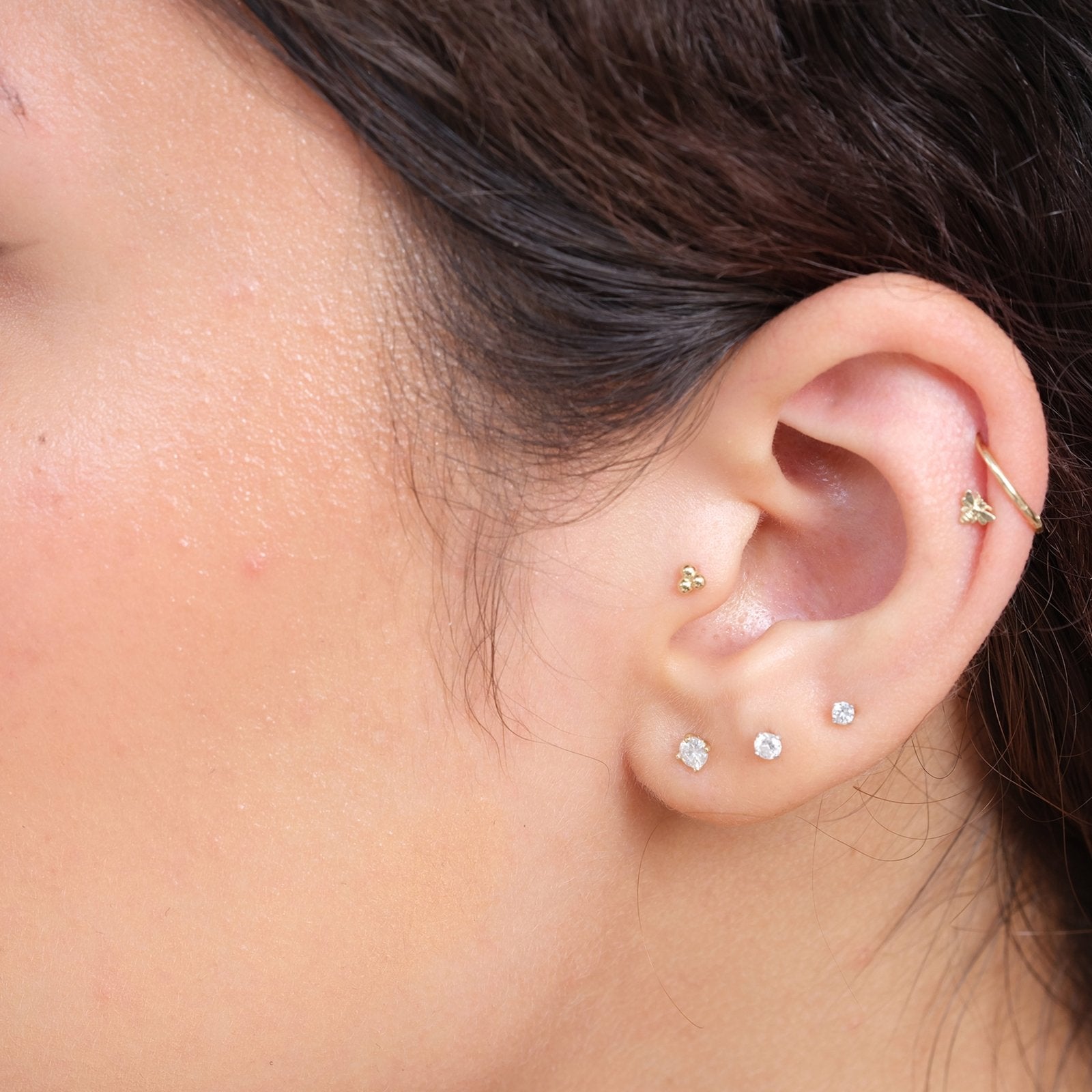 Double Gemstone Flat Back Earrings, Cartilage Earrings, Helix Stud