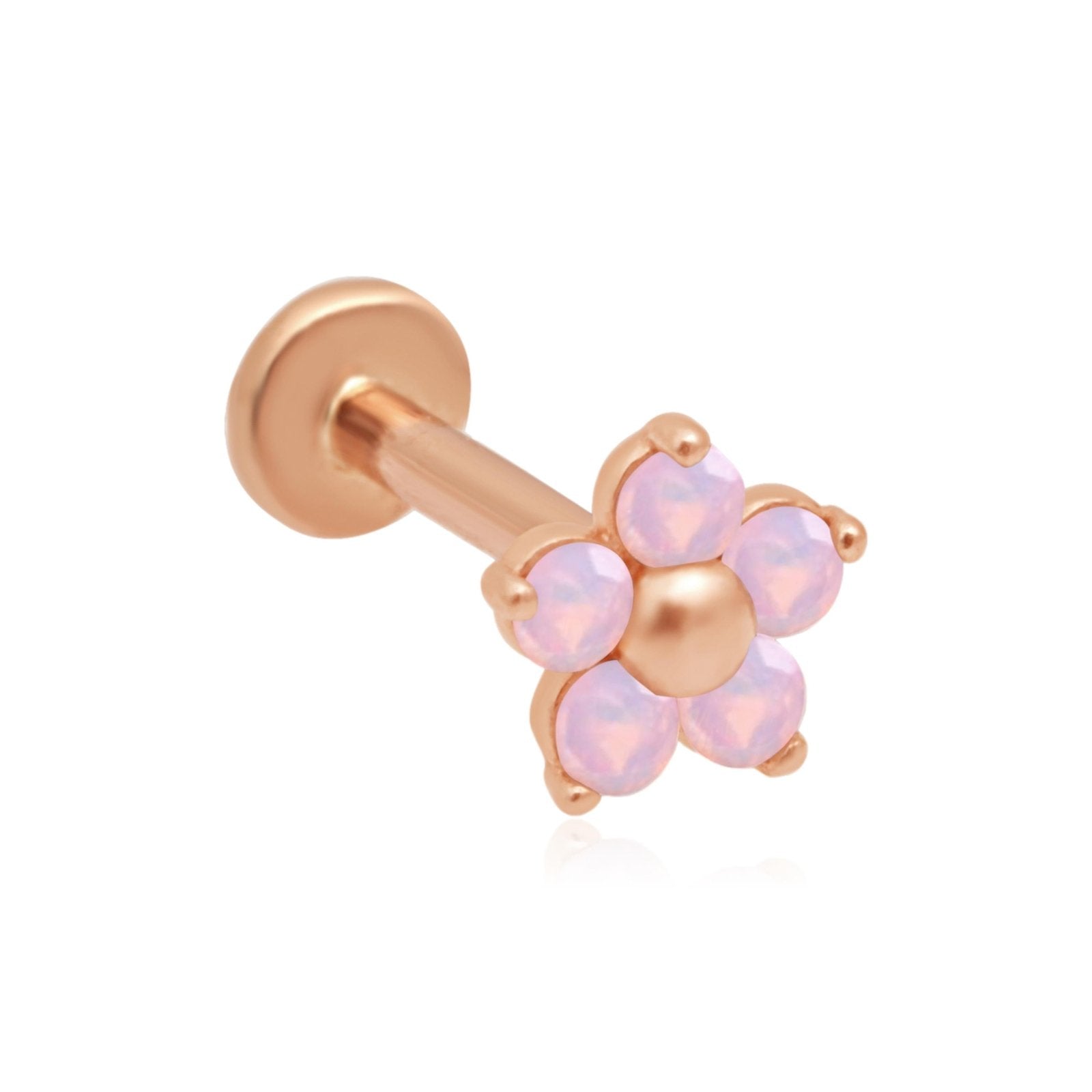 Pink Opal Flower Flat Back Stud Earrings Estella Collection 18126 14k Birthstone Birthstone Earrings #tag4# #tag5# #tag6# #tag7# #tag8# #tag9# #tag10# 14k Rose Gold 5MM