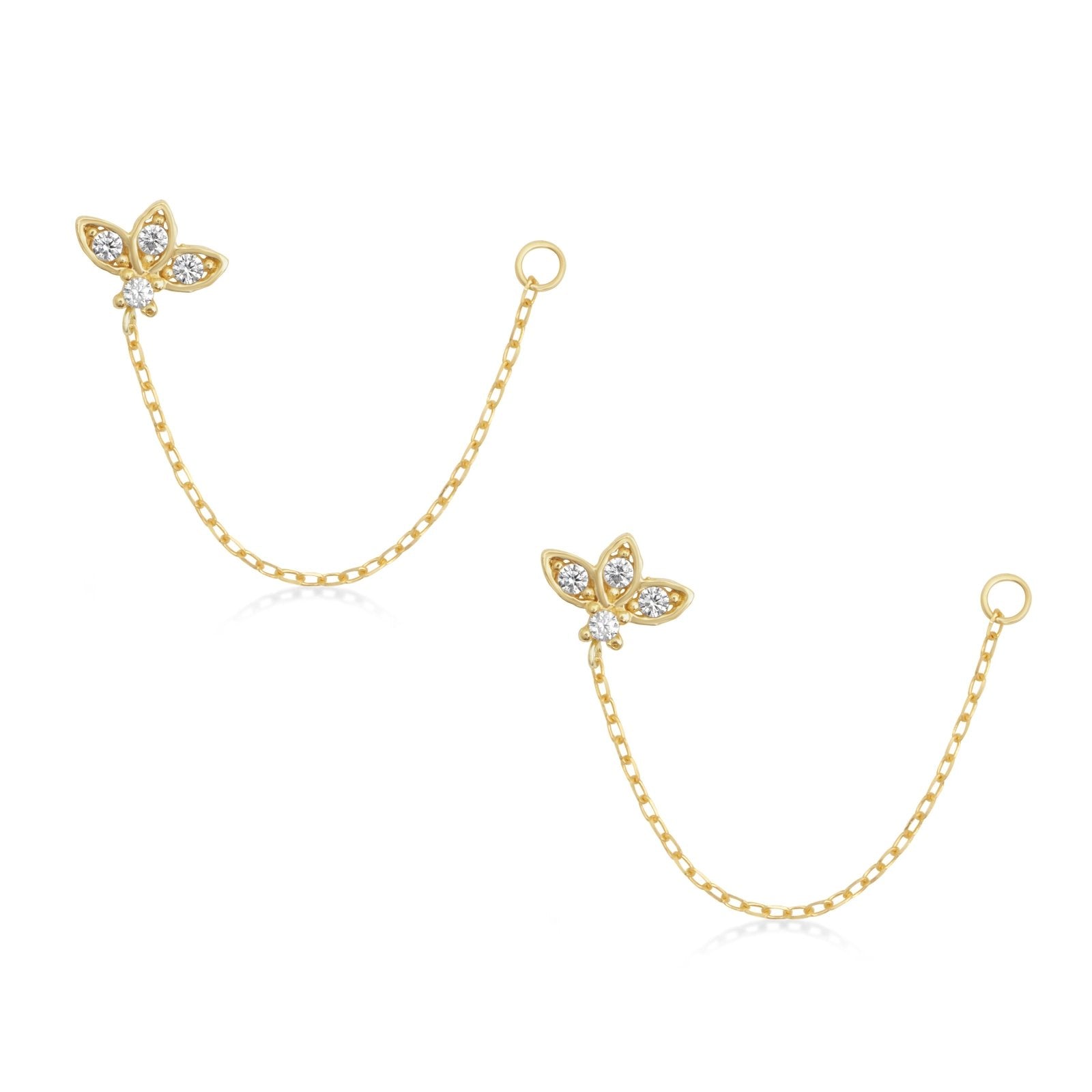 Studded Lotus Chain Earring Earrings Estella Collection 18377 14k Chain Earrings Earrings #tag4# #tag5# #tag6# #tag7# #tag8# #tag9# #tag10# 14K Yellow Gold