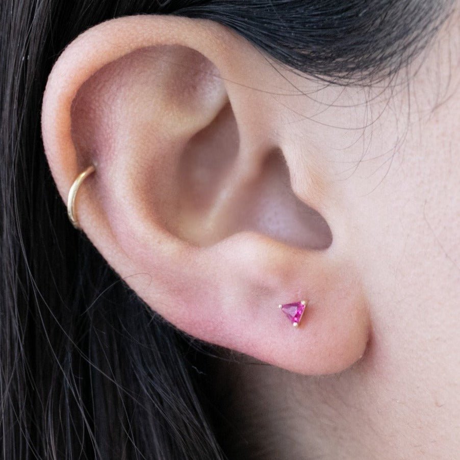 Triangle Cut Ruby Flat Back Stud Earrings Estella Collection 18312 14k Birthstone Earrings #tag4# #tag5# #tag6# #tag7# #tag8# #tag9# #tag10# Ruby 5MM