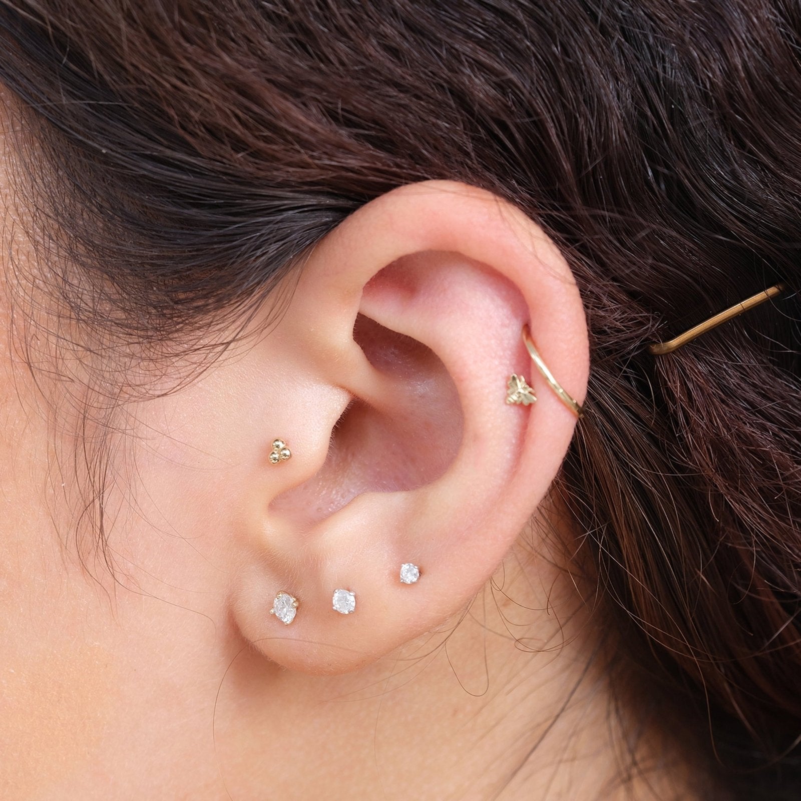 Trio Threaded Flat Back Studs Earring in 14K Solid Gold/Pair, Women's by Gorjana
