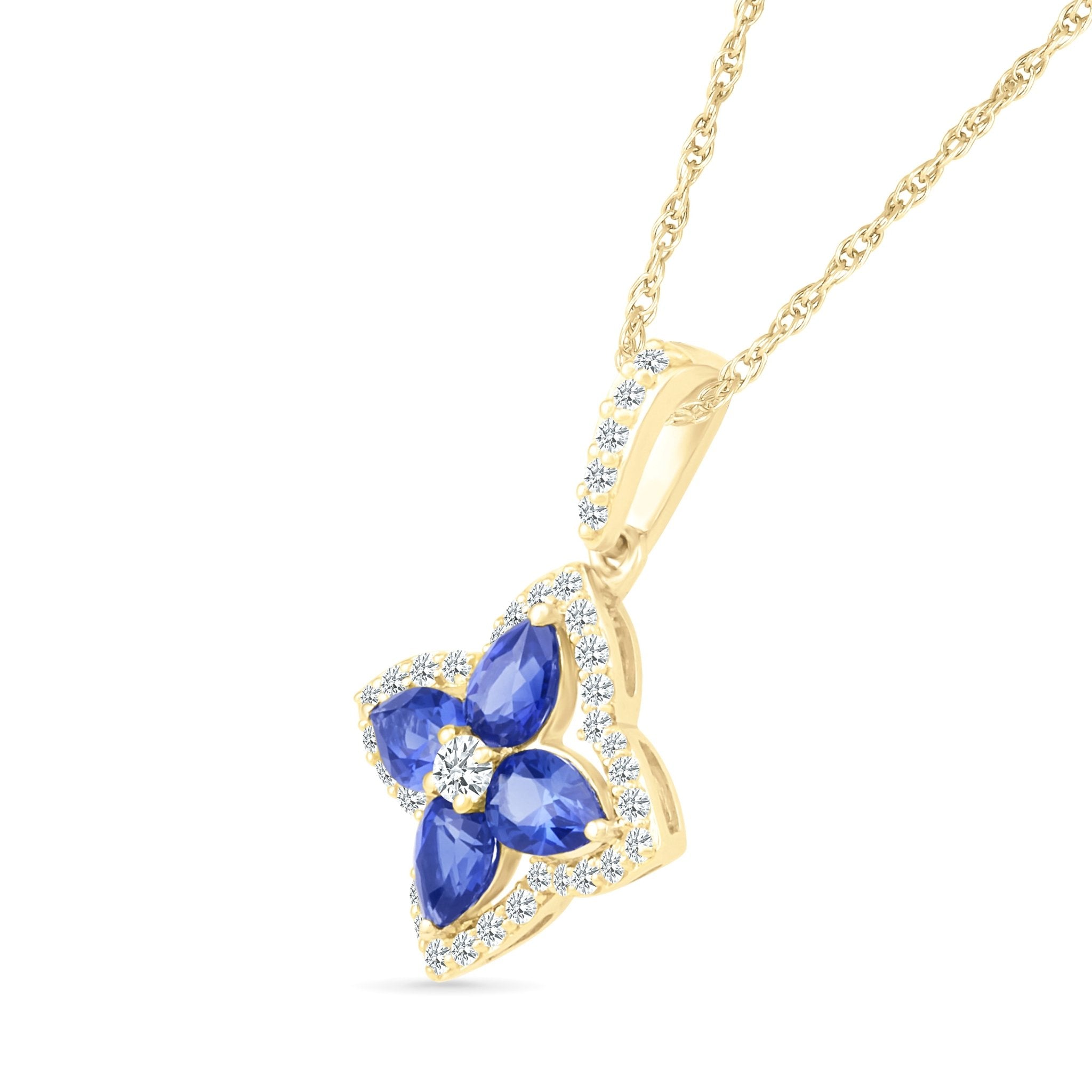 Blue Sapphire Clover Pendant with White Sapphire Halo Necklaces Estella Collection #product_description# 32724 10k Birthstone blue #tag4# #tag5# #tag6# #tag7# #tag8# #tag9# #tag10#