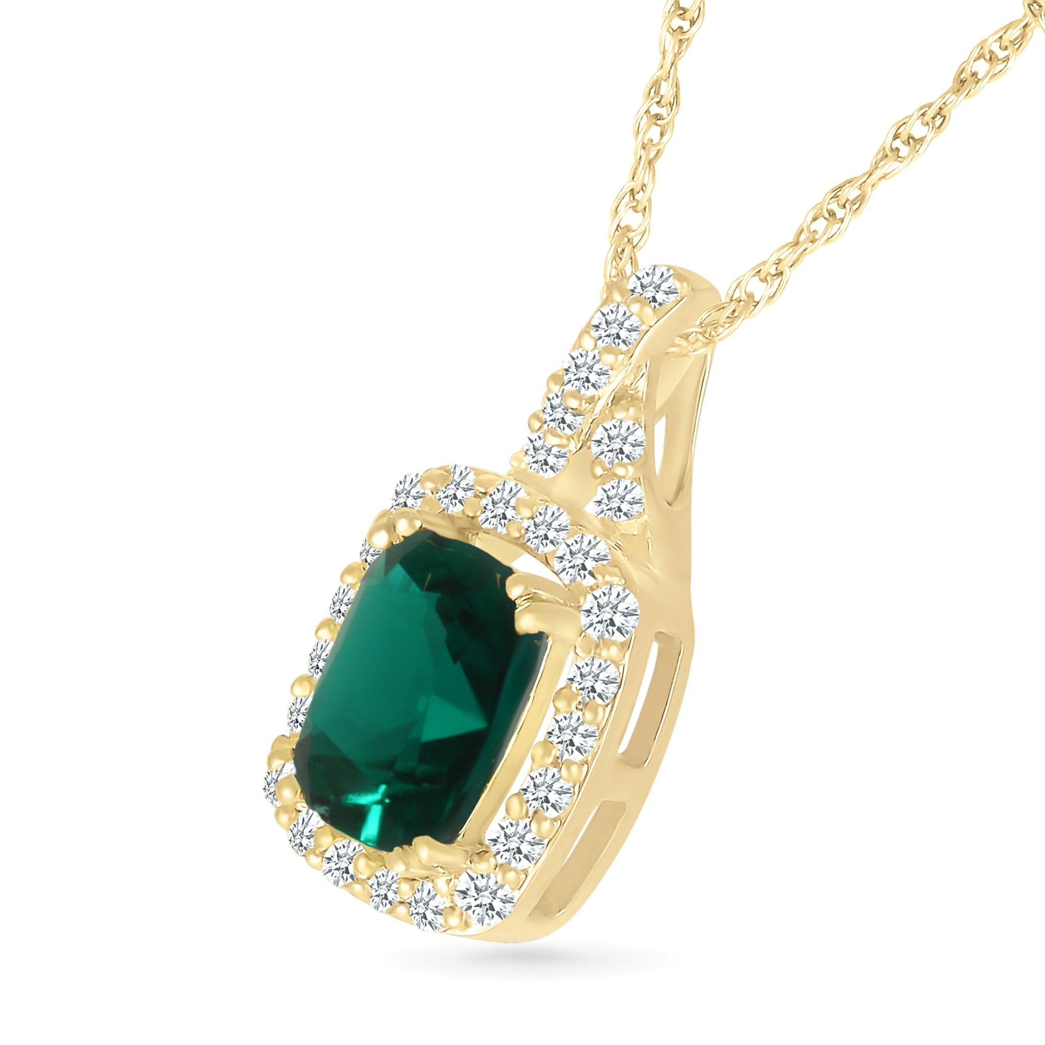 Cushion Cut Emerald Pendant with White Sapphire Halo and Bail Necklaces Estella Collection #product_description# 32729 10k Birthstone Birthstone Jewelry #tag4# #tag5# #tag6# #tag7# #tag8# #tag9# #tag10#