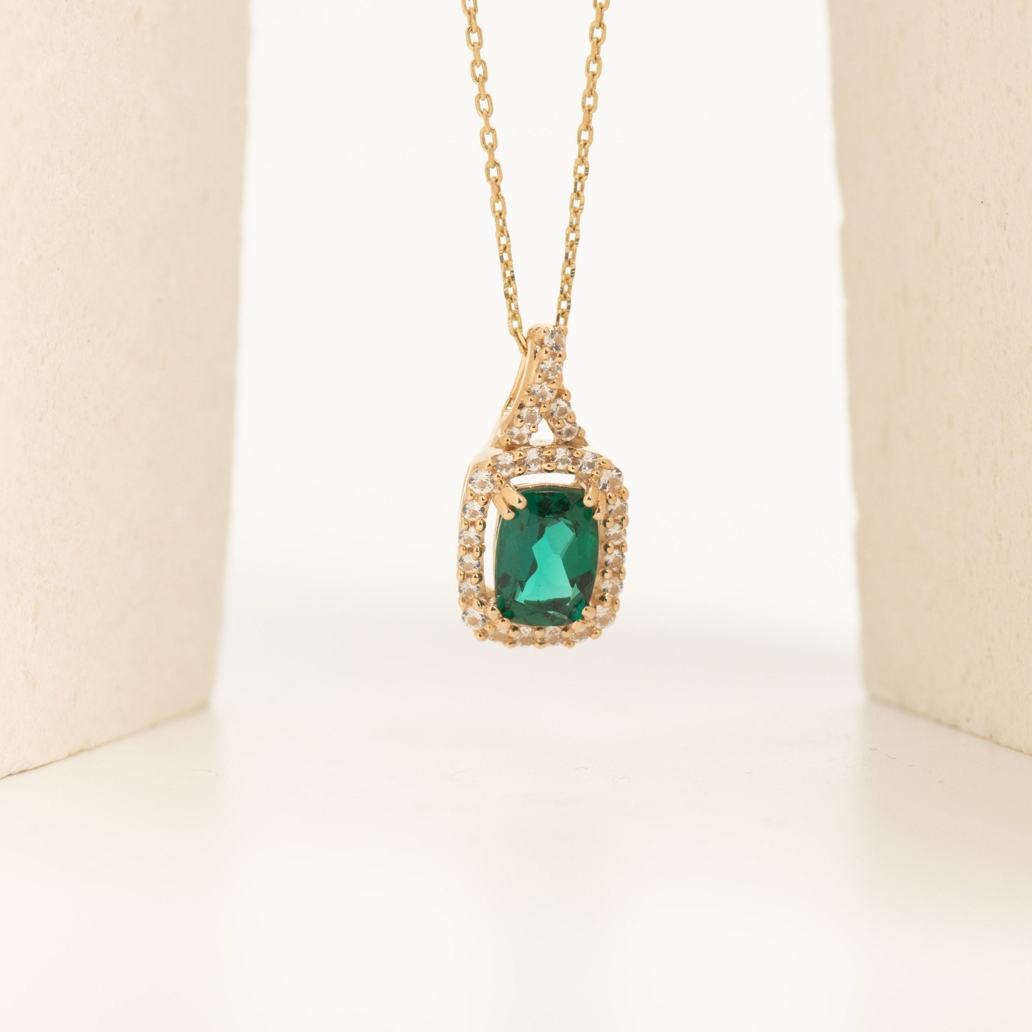 Cushion Cut Emerald Pendant with White Sapphire Halo and Bail Necklaces Estella Collection #product_description# 32729 10k Birthstone Birthstone Jewelry #tag4# #tag5# #tag6# #tag7# #tag8# #tag9# #tag10#