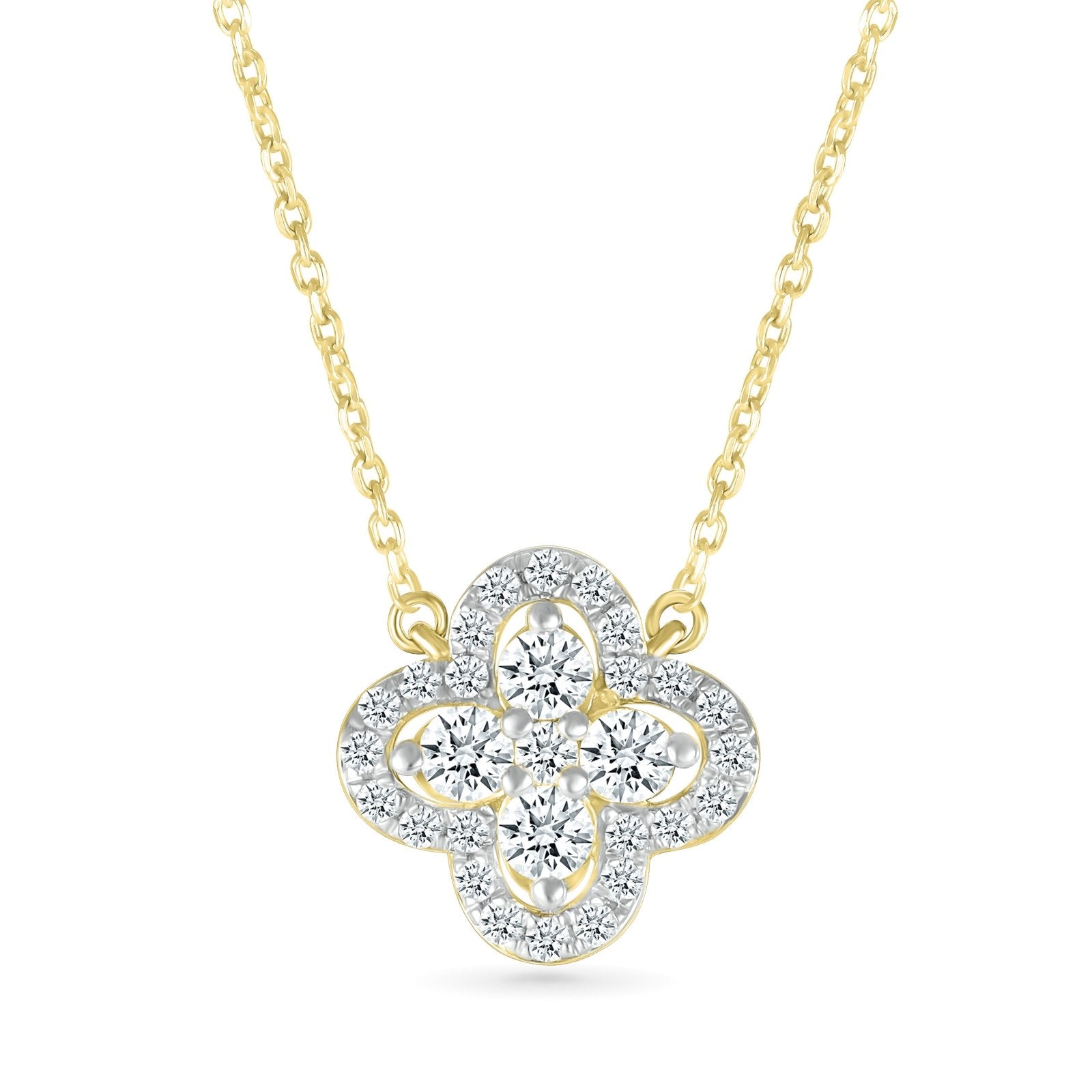 Diamond Clover and Halo Necklace Necklaces Estella Collection #product_description# 32697 Diamond Made to Order Pendant Necklace #tag4# #tag5# #tag6# #tag7# #tag8# #tag9# #tag10#