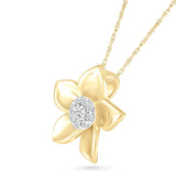 Diamond Pave Center Flower Pendant with Five Gold Petals Necklaces Estella Collection #product_description# 32738 10k April Birthstone Colorless Gemstone #tag4# #tag5# #tag6# #tag7# #tag8# #tag9# #tag10#