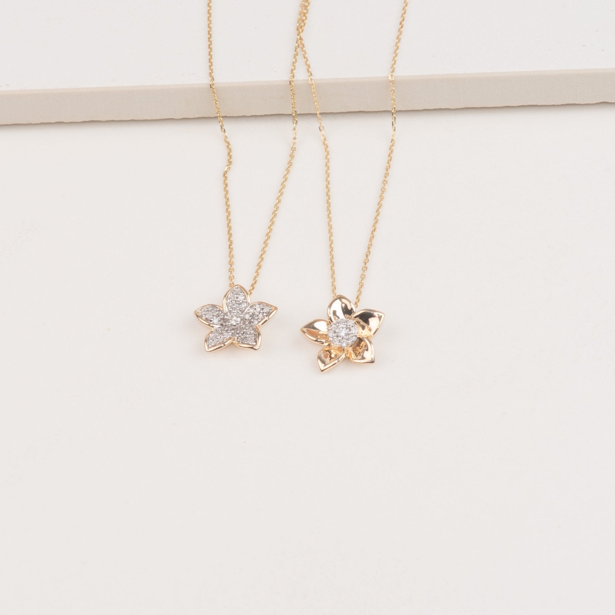 Diamond Pave Center Flower Pendant with Five Gold Petals Necklaces Estella Collection #product_description# 32738 10k April Birthstone Colorless Gemstone #tag4# #tag5# #tag6# #tag7# #tag8# #tag9# #tag10#
