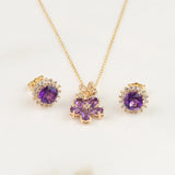 Double Flower Drop Pendant in Amethyst and White Sapphire Necklaces Estella Collection 32733 10k Amethyst Birthstone #tag4# #tag5# #tag6# #tag7# #tag8# #tag9# #tag10#
