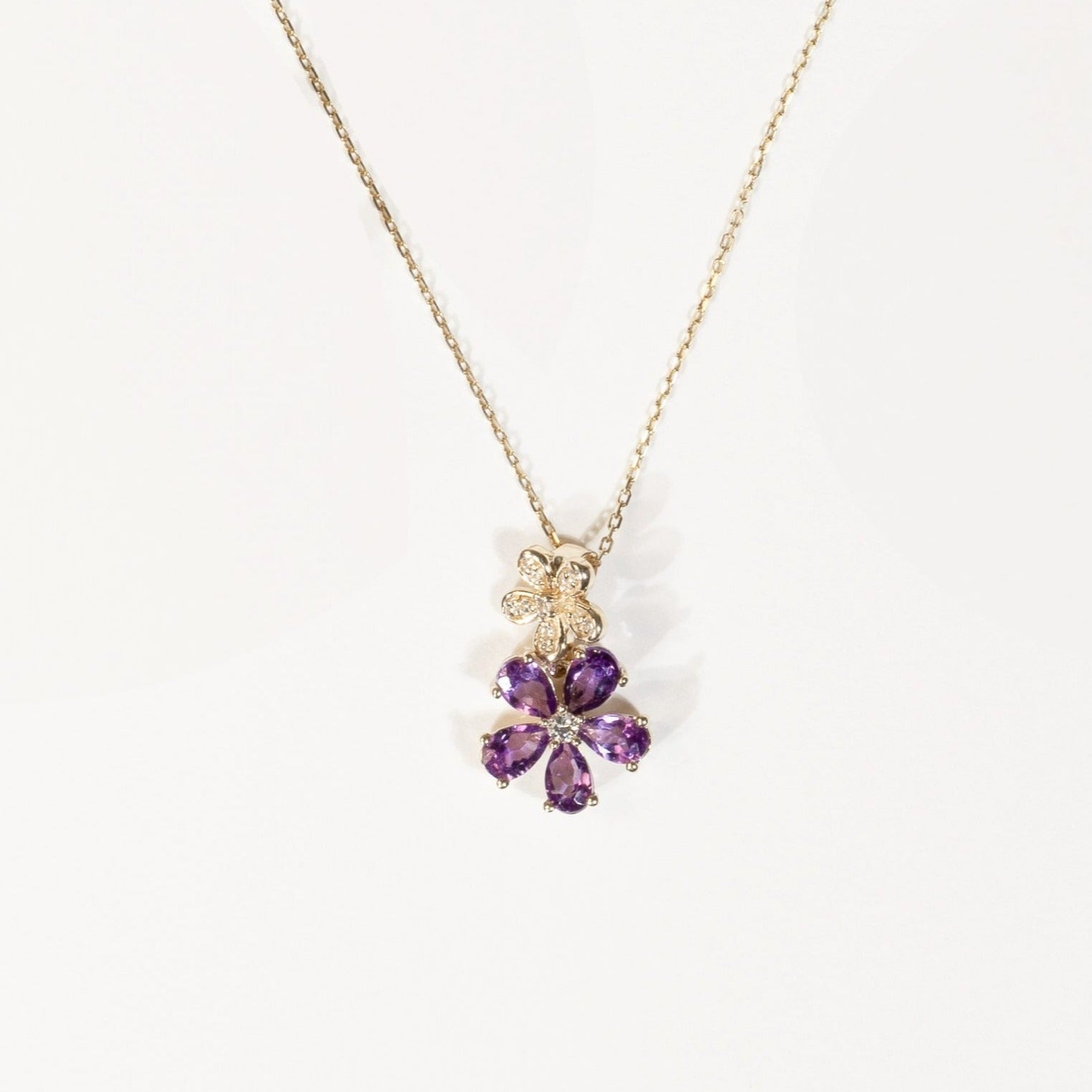 Double Flower Drop Pendant in Amethyst and White Sapphire Necklaces Estella Collection #product_description# 32733 10k Amethyst Birthstone #tag4# #tag5# #tag6# #tag7# #tag8# #tag9# #tag10#