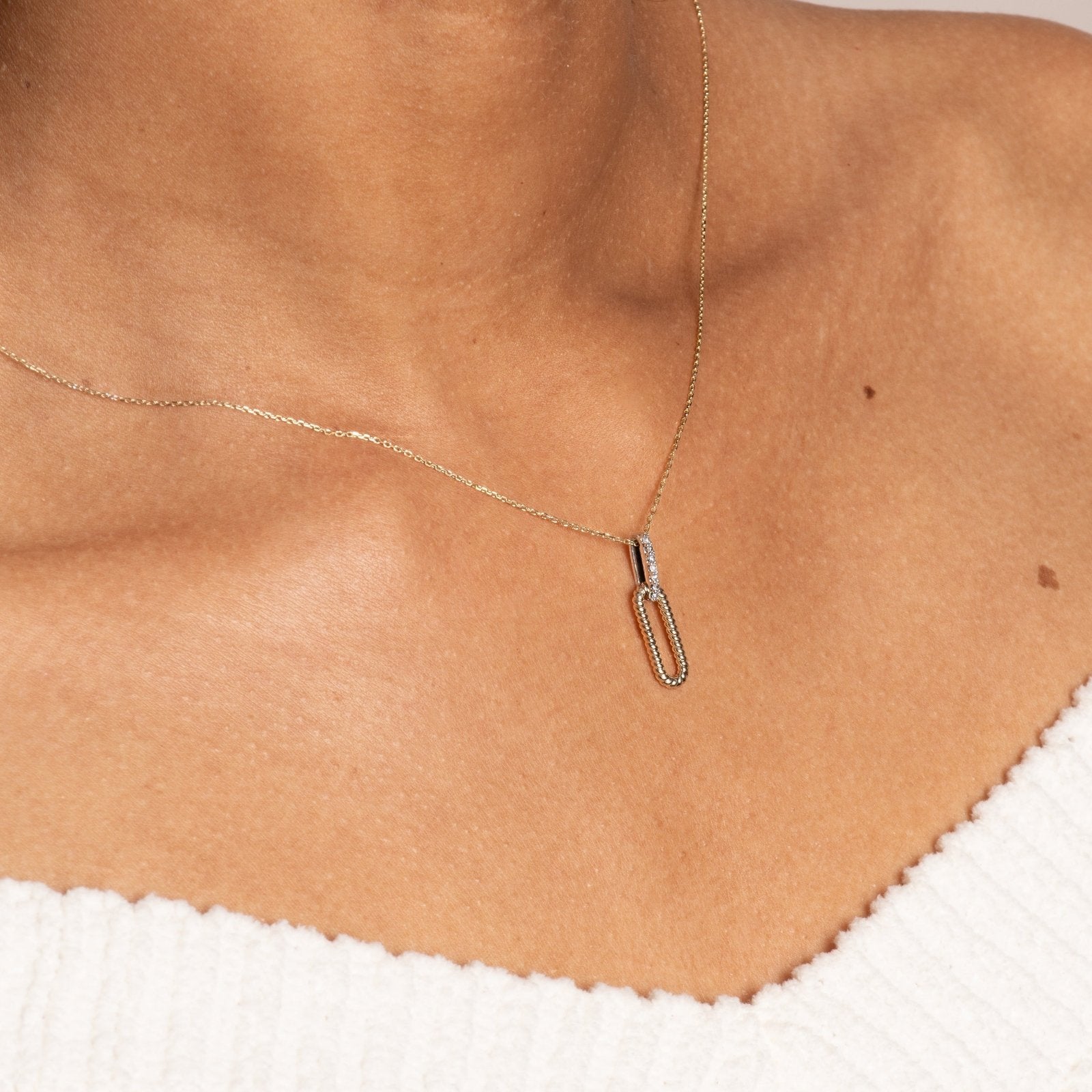 Interlocking Braided Gold and Diamond Paperclip Necklace Estella