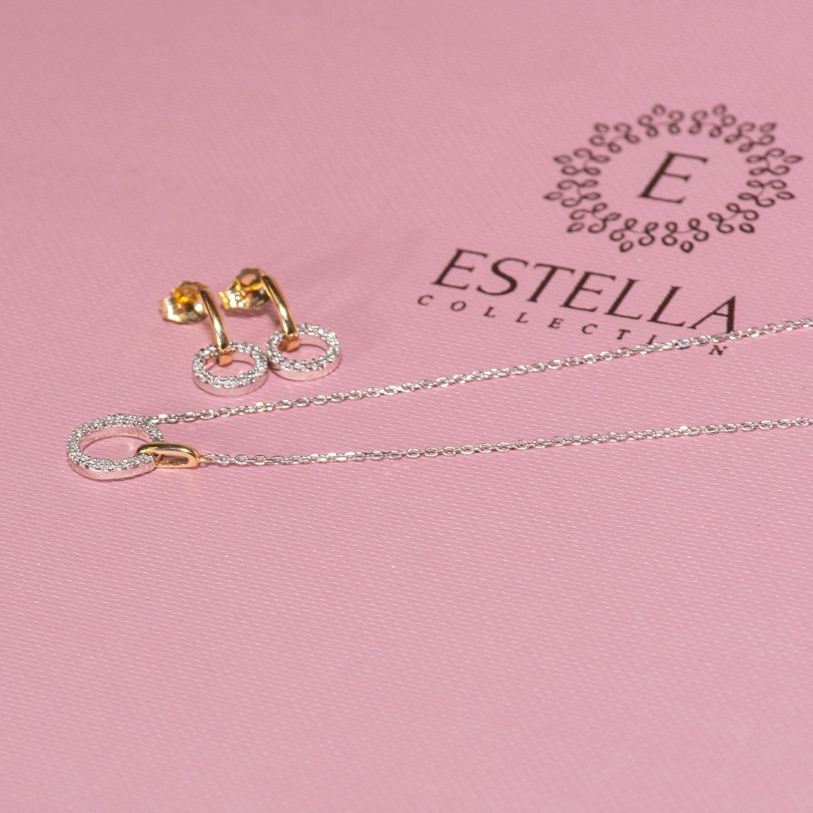 Interlocking Diamond and Gold Circle Necklace Necklaces Estella Collection 32687 925 Diamond Sterling Silver #tag4# #tag5# #tag6# #tag7# #tag8# #tag9# #tag10#