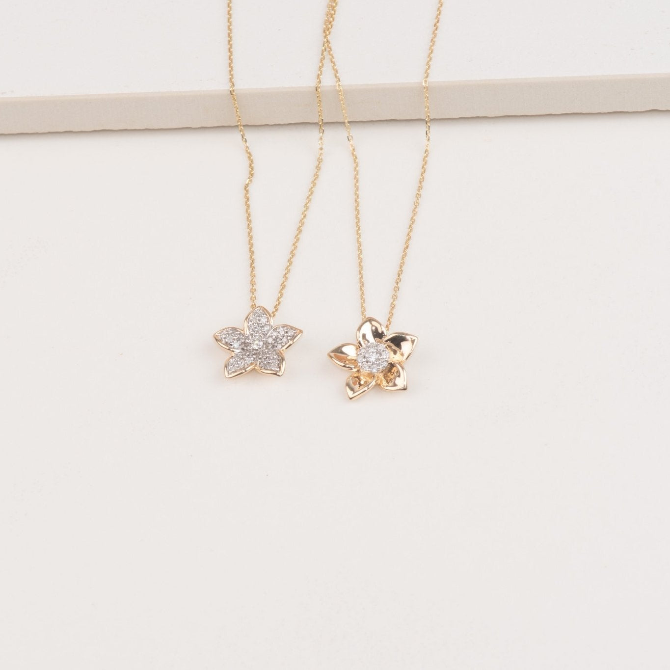 Pave Five Flower Diamond Petal Necklace with Thin Gold Bezel Necklaces Estella Collection #product_description# 32736 10k April Birthstone Colorless Gemstone #tag4# #tag5# #tag6# #tag7# #tag8# #tag9# #tag10#