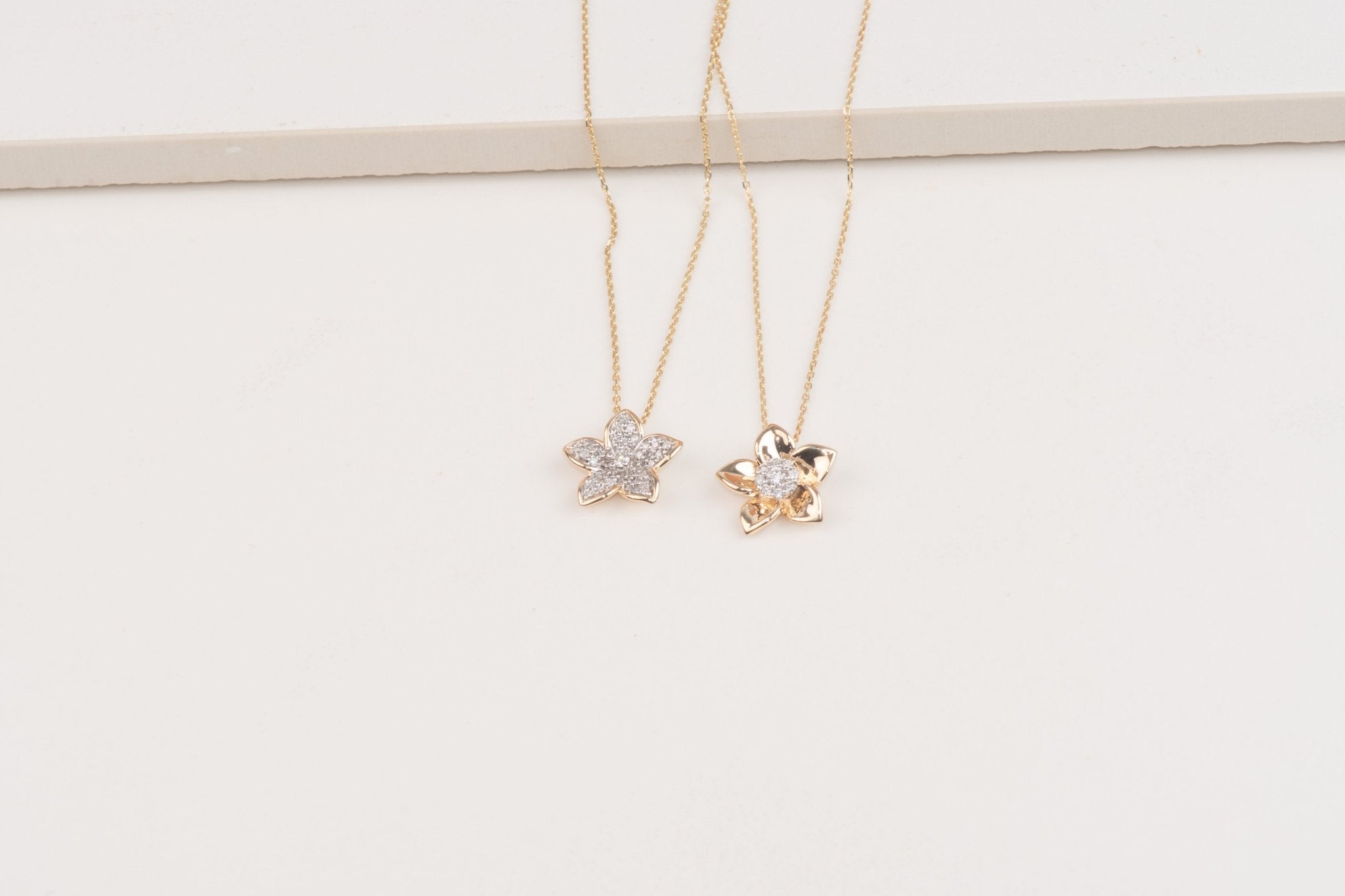 Pave Five Flower Diamond Petal Necklace with Thin Gold Bezel Necklaces Estella Collection #product_description# 32736 10k April Birthstone Colorless Gemstone #tag4# #tag5# #tag6# #tag7# #tag8# #tag9# #tag10#