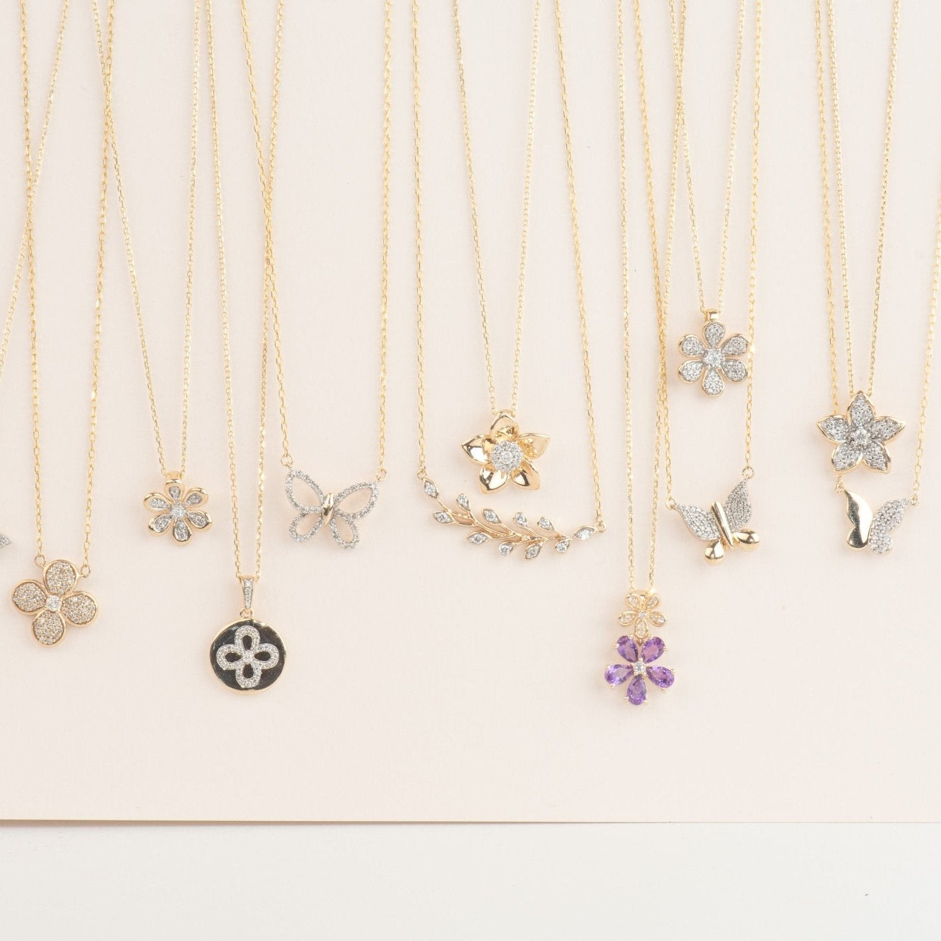 Pave Five Flower Diamond Petal Necklace with Thin Gold Bezel Necklaces Estella Collection #product_description# 32736 10k April Birthstone Colorless Gemstone #tag4# #tag5# #tag6# #tag7# #tag8# #tag9# #tag10#