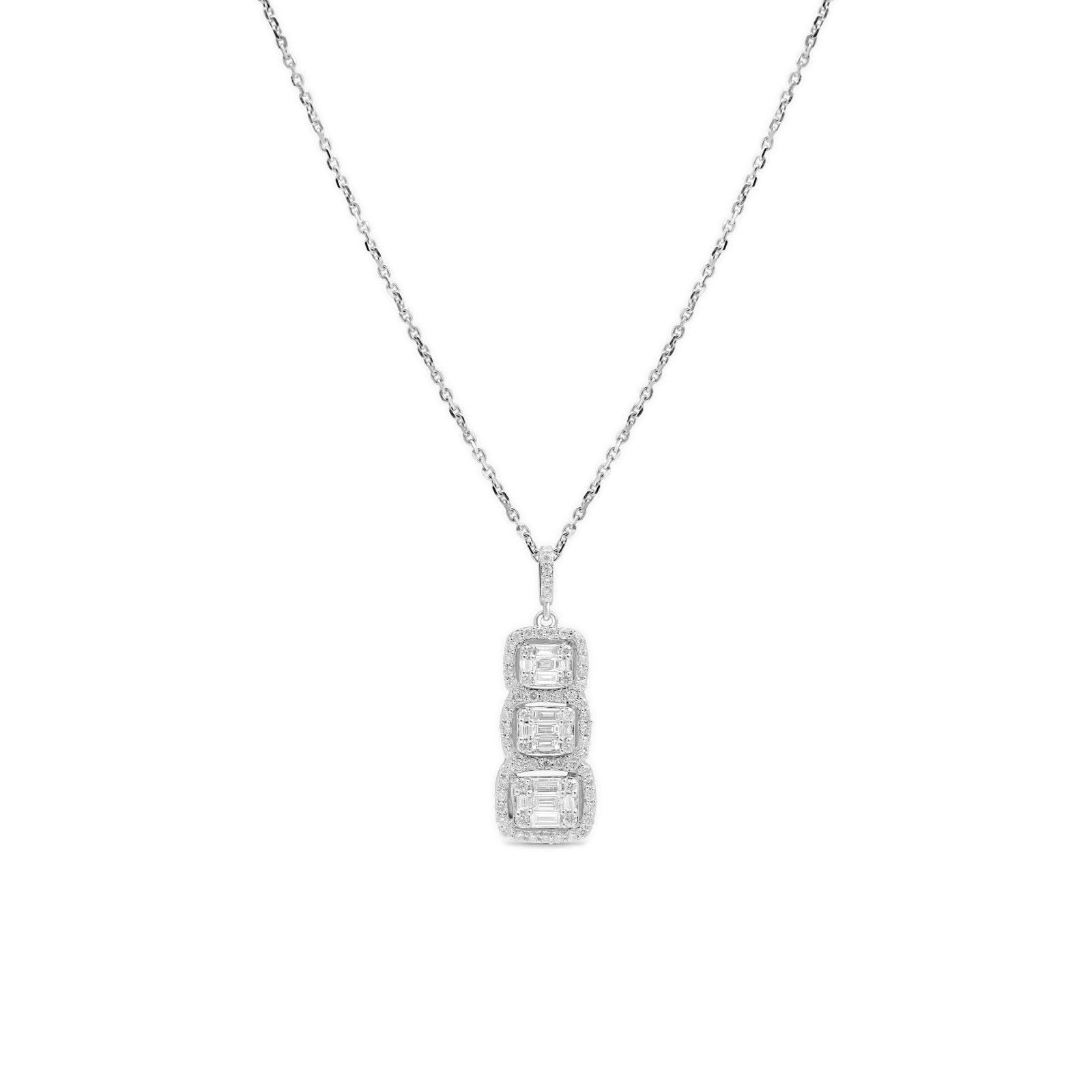 Triple Stacked Diamond Halo Baguettes in Solid 18k White Gold Necklaces Estella Collection #product_description# 18k Diamond Gemstone #tag4# #tag5# #tag6# #tag7# #tag8# #tag9# #tag10#