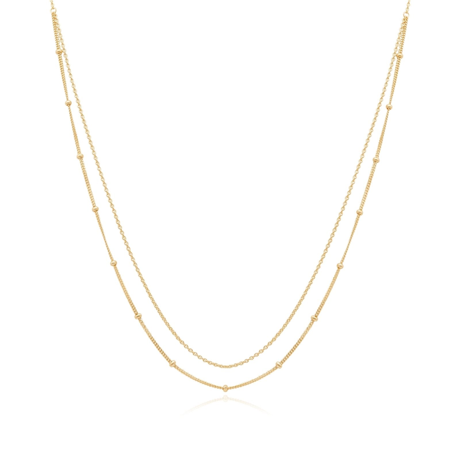 Beaded And Cuban Double Layer Chain Necklace Necklaces Estella Collection 17979 14k Chain Yellow Gold #tag4# #tag5# #tag6# #tag7# #tag8# #tag9# #tag10# 14K Yellow Gold