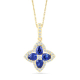 Blue Sapphire Clover Pendant with White Sapphire Halo Necklaces Estella Collection 32724 10k Birthstone blue #tag4# #tag5# #tag6# #tag7# #tag8# #tag9# #tag10#