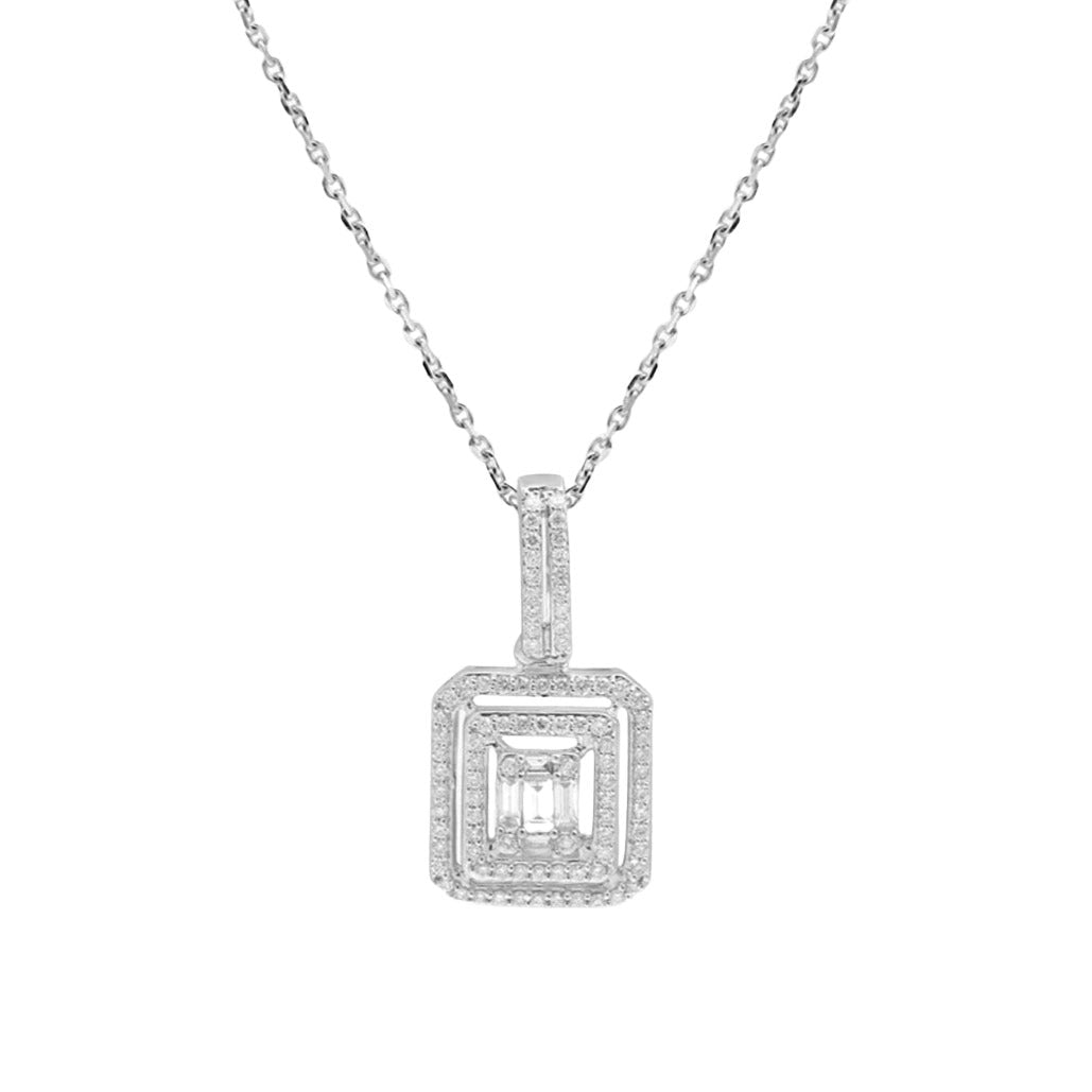 Diamond Baguette & Double Halo Pendant Necklace in Solid 18k White Gold Necklaces Estella Collection #product_description# 18k Diamond Gemstone #tag4# #tag5# #tag6# #tag7# #tag8# #tag9# #tag10#